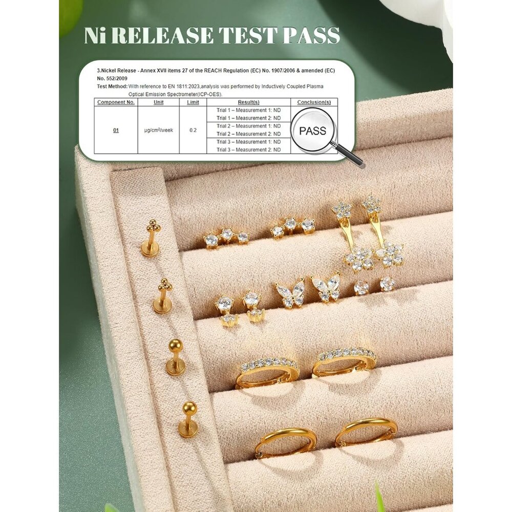 Elegant 9-Pair Threadless Flat Back Earrings Set … - image 5